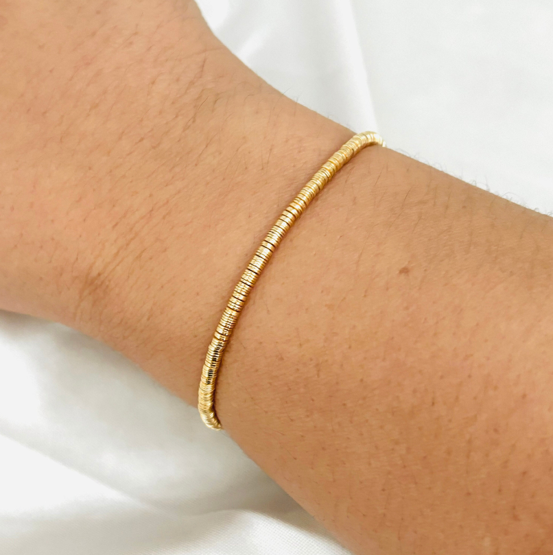 Housegold jewelry - Gold Disc Bracelet, Disc Bracelet, Flat Bead