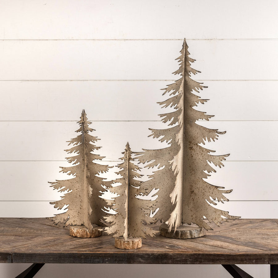 17.25" GALVANIZED TABLETOP TREE W/ WOOD BASE