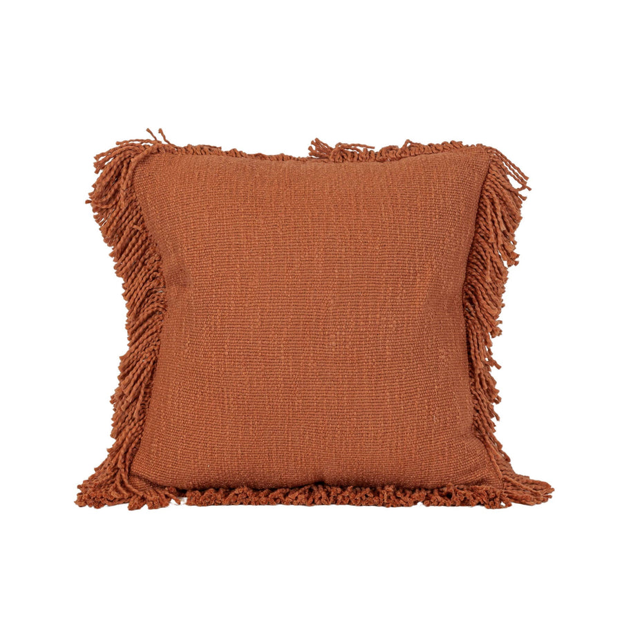 Foreside Home & Garden - Mattie 18x18 Woven Rust Yarn Fringe Filled Pillow Cotton