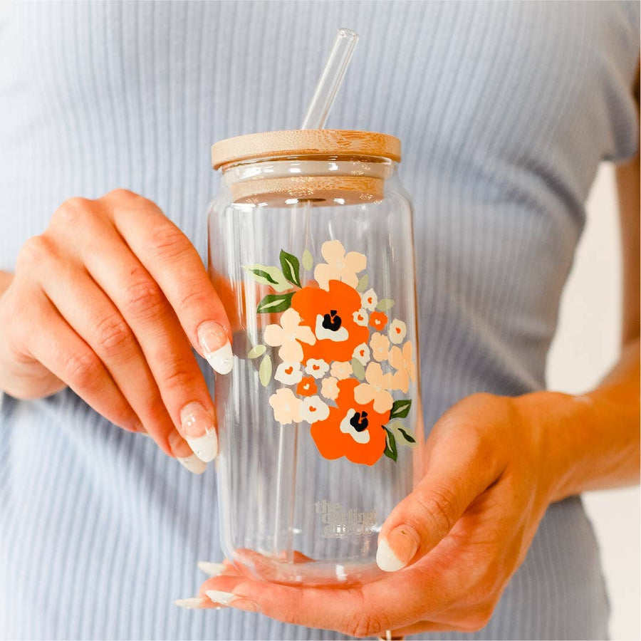 The Darling Effect - Iced Coffee Cup - Floral Orange Glass Drinkware