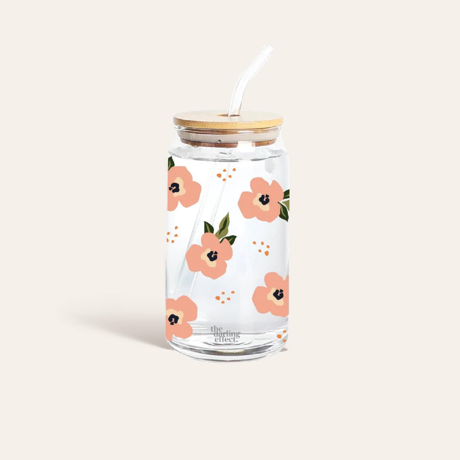 The Darling Effect - Iced Coffee Cup - Retro Floral Peach Glass Drinkware