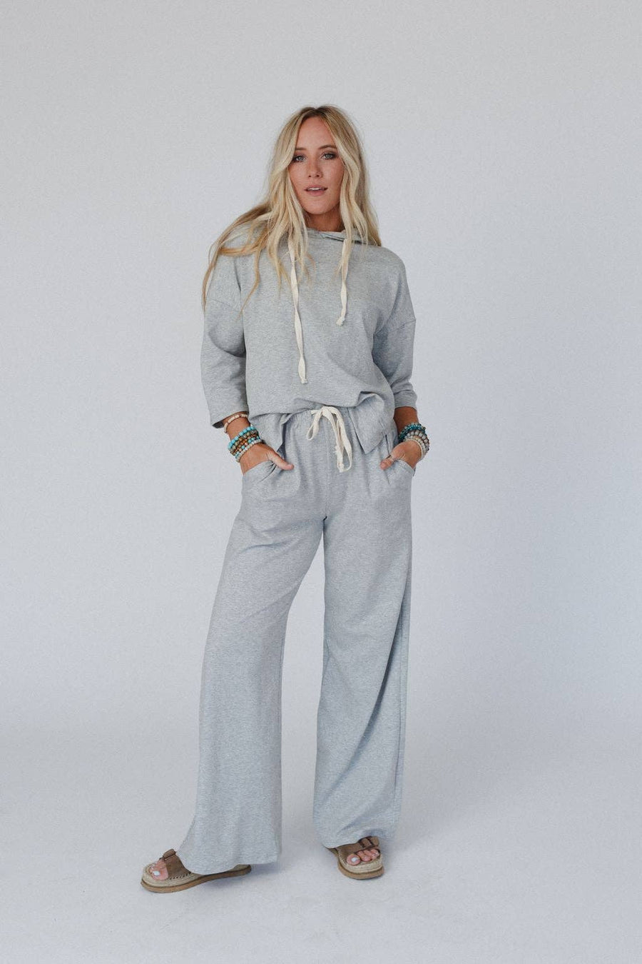 Three Bird Nest - Arianna Top And Pant Set - Heather Gray