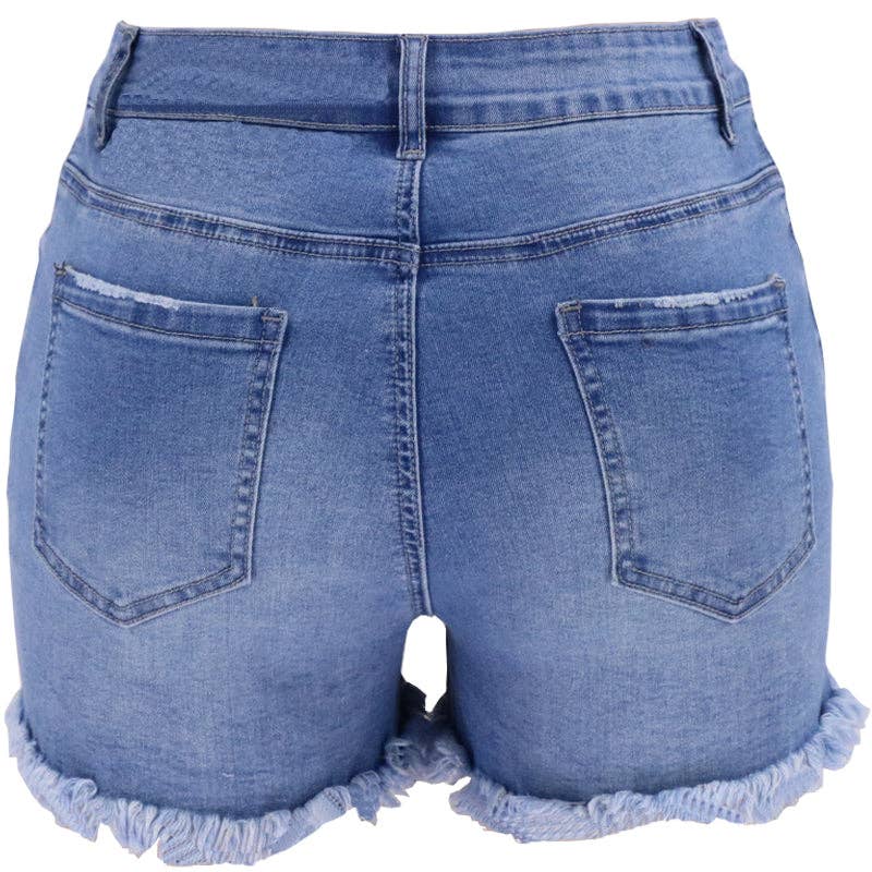 Lovesoft - Women's High-rise Ripped Stretch Summer Denim Shorts: Lighter Blue