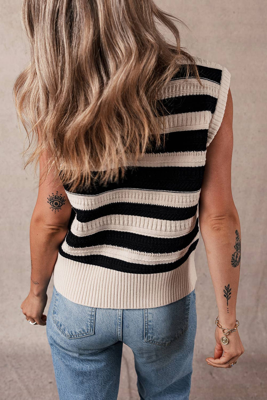 Little Daisy Closet - Stripe Ribbed Knitted Tank Top: Black