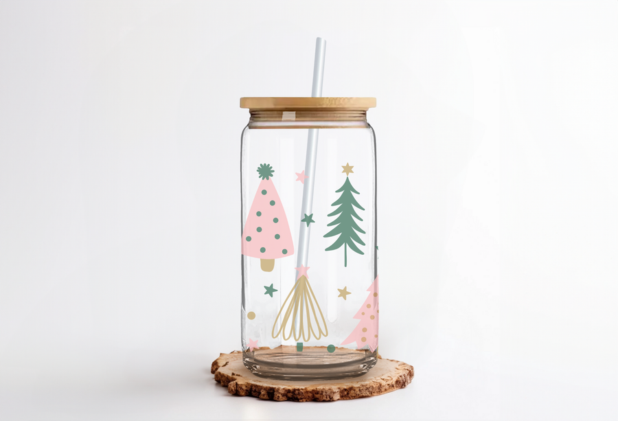 Christmas Tree Cup, ClearGlass Can, 16 Oz-The Inspiration Haven