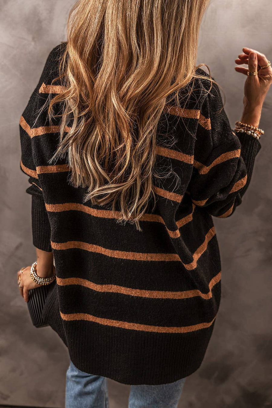 Little Daisy Closet - Stripe Buttoned Cardigan: Black + Brown