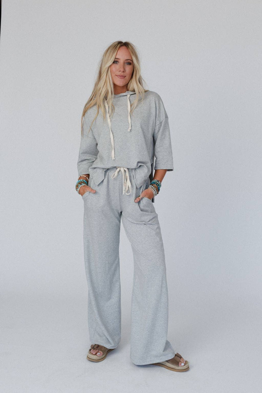 Three Bird Nest - Arianna Top And Pant Set - Heather Gray