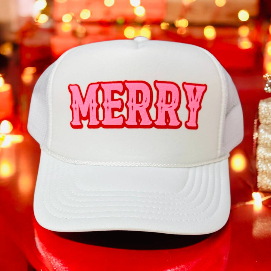 MERRY - White with Red Trucker Hat