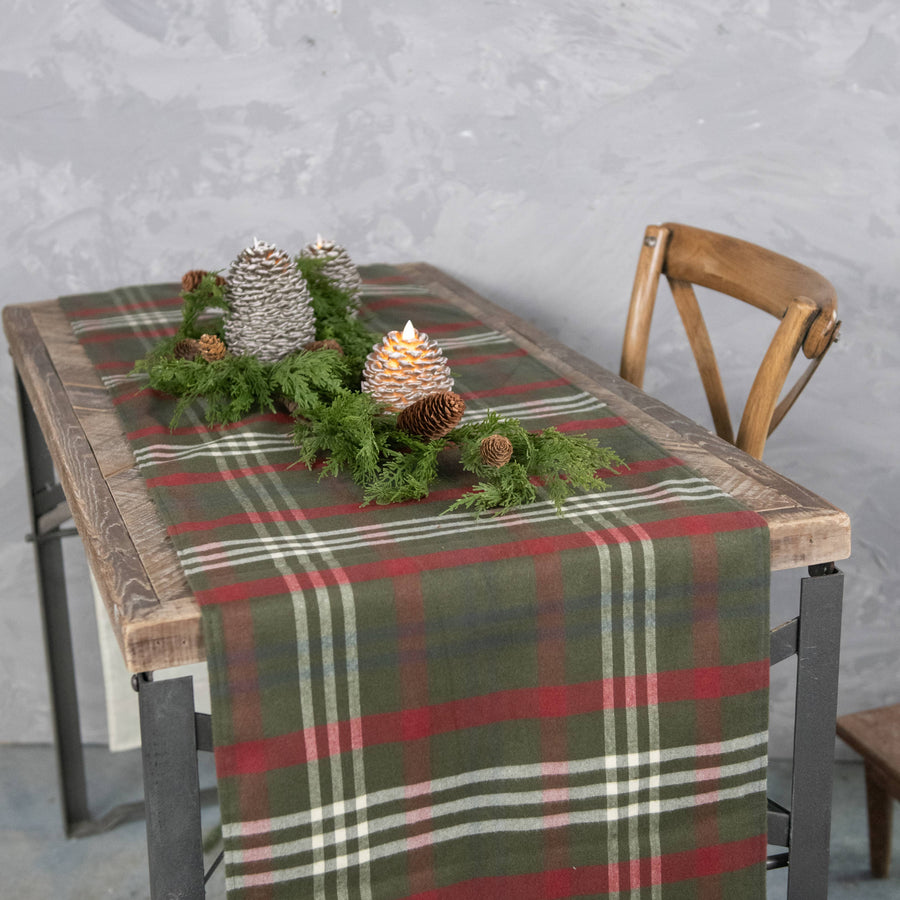 96" GREEN, RED & WHITE PLAID TABLE RUNNER