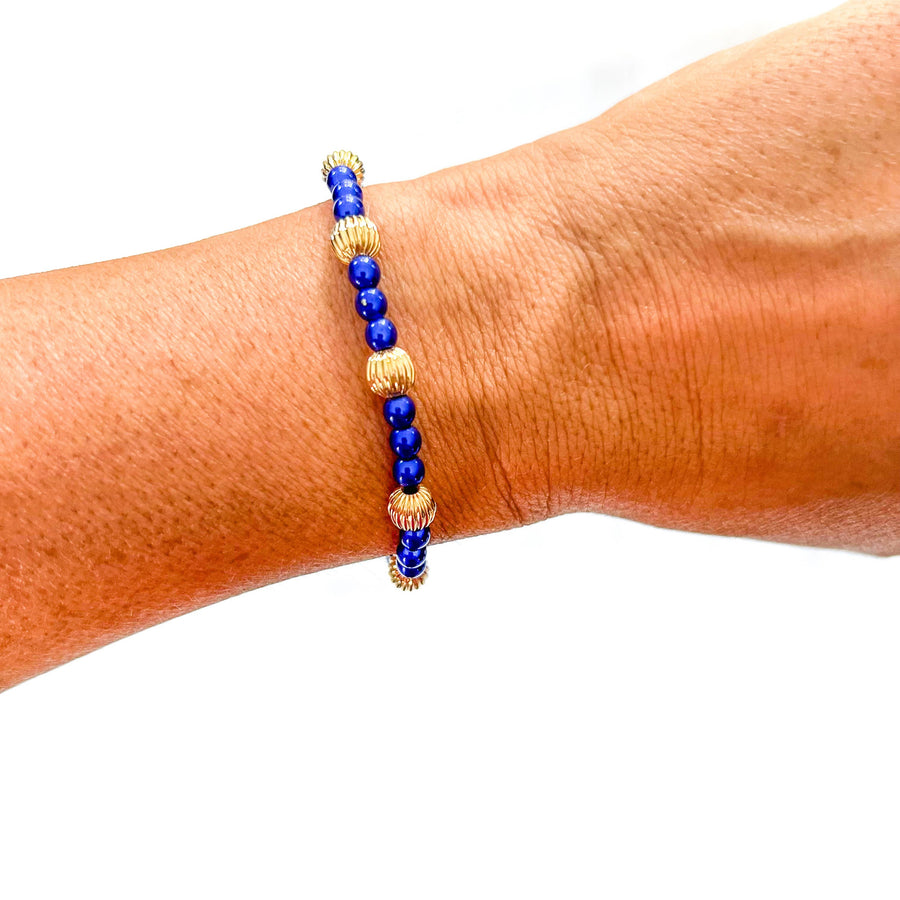 Savvy Bling - Blue 18K Gold Filled Bracelets: Matte Flat Blue & 3 Gold