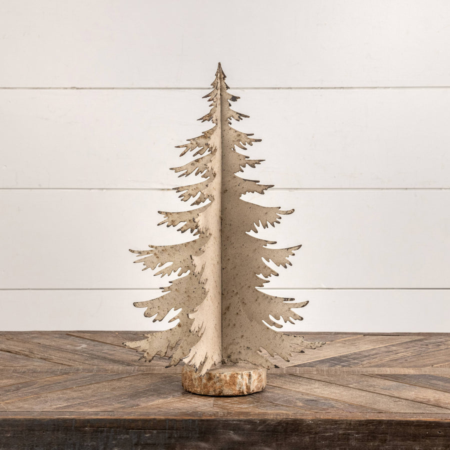 17.25" GALVANIZED TABLETOP TREE W/ WOOD BASE