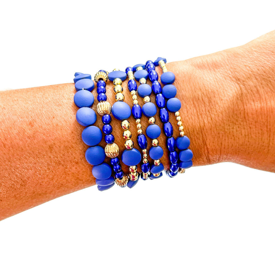 Savvy Bling - Blue 18K Gold Filled Bracelets: Matte Flat Blue & Gold