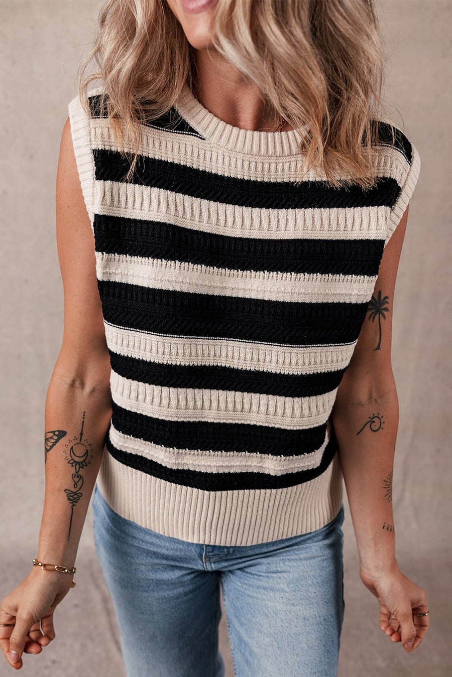 Little Daisy Closet - Stripe Ribbed Knitted Tank Top: Black