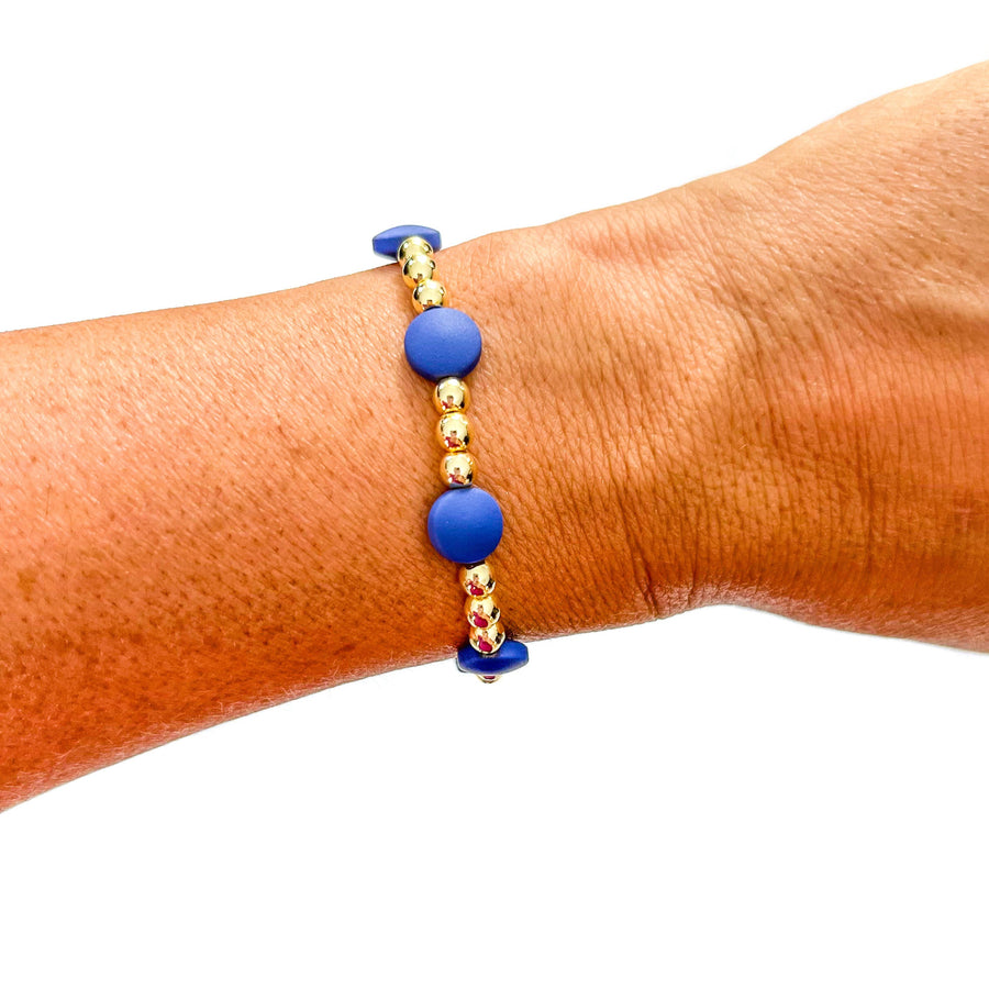 Savvy Bling - Blue 18K Gold Filled Bracelets: Matte Flat Blue & Gold