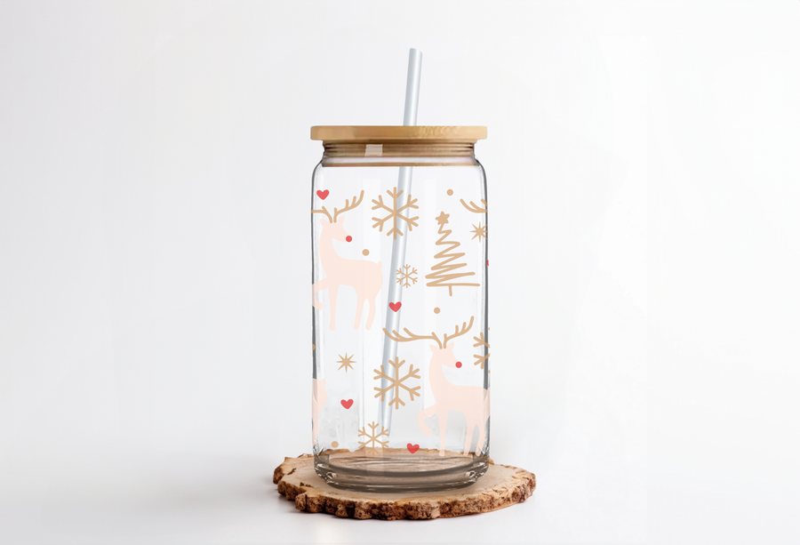 The Inspiration Haven - 16 Oz Glass Can- Christmas Cup,  Libbey Glass, Gifts for Her: Frosted Glass