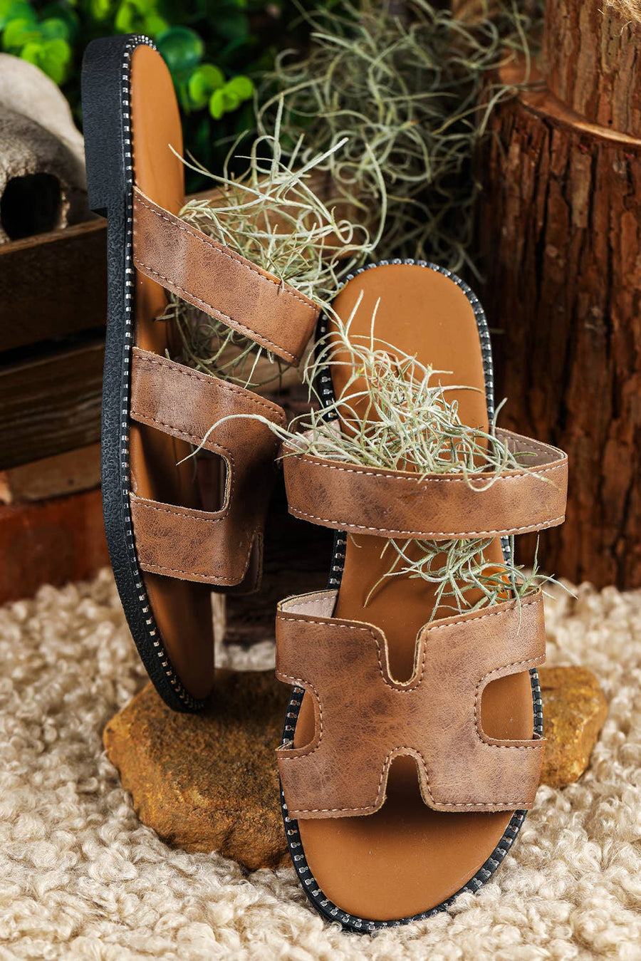 Little Daisy Closet - Cut Out Leather Sandals: Brown