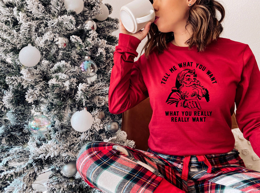 Humm & Willow - Christmas  Santa Shirt -Tell Me What You Want: Cardinal Red