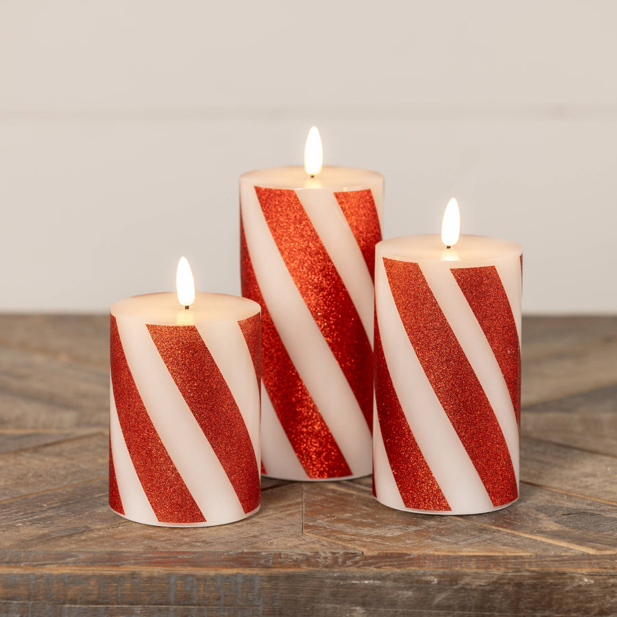 Ragon House - 5" RED 3D FLAME CANDY CANE PILLAR CANDLE