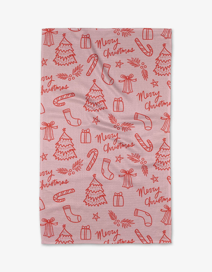 Geometry - Cheery Pink Christmas Tea Towel