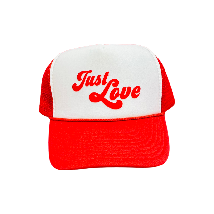 Just Love' White + Red Trucker Hat