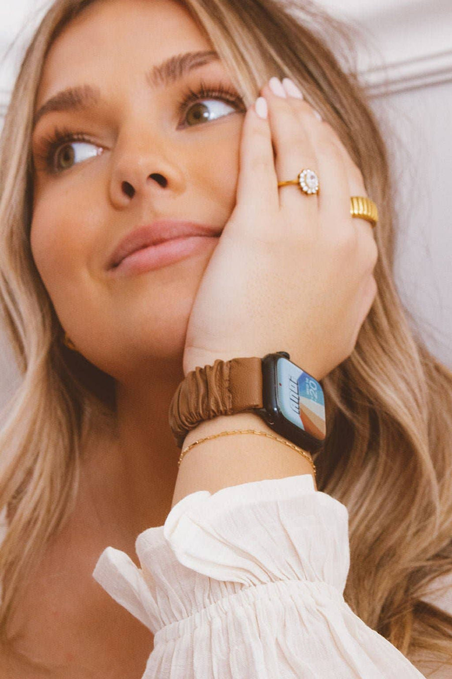 Brown Leather Scrunchie Band Compatible with Apple Watch