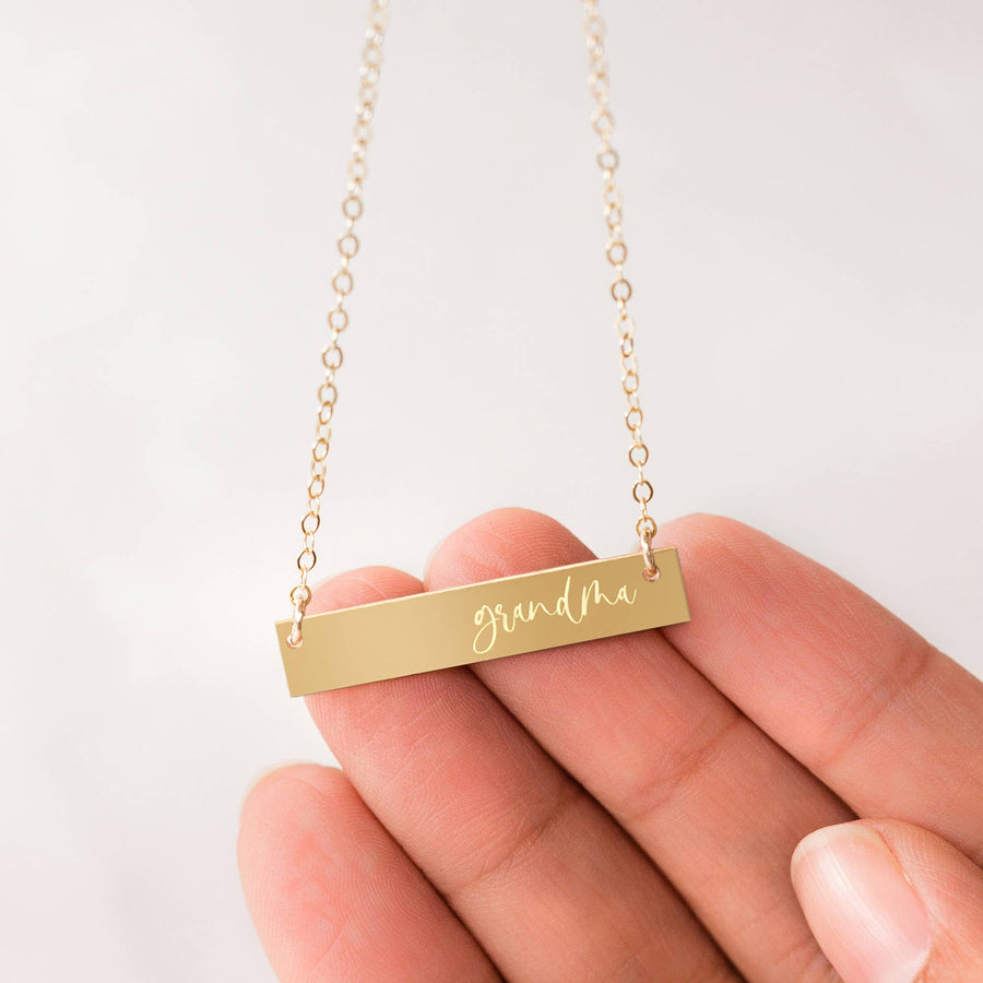 Zen and Zuri - Grandma Gold Filled Engraved Bar Necklace