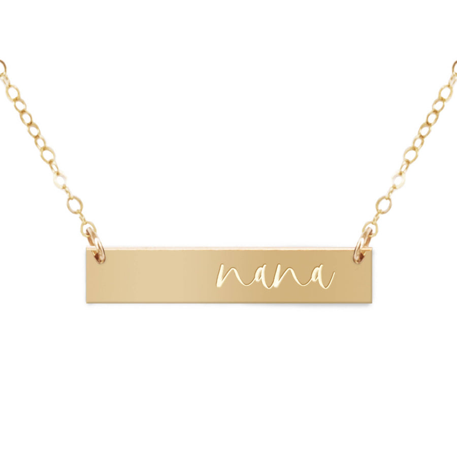 Zen and Zuri - Nana Gold Filled Engraved Bar Necklace