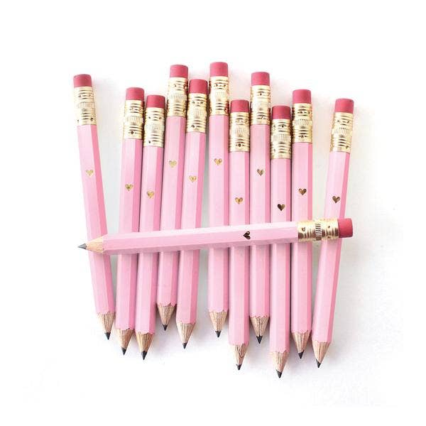 Inklings Paperie - Gold Heart Mini Pencils - Pink