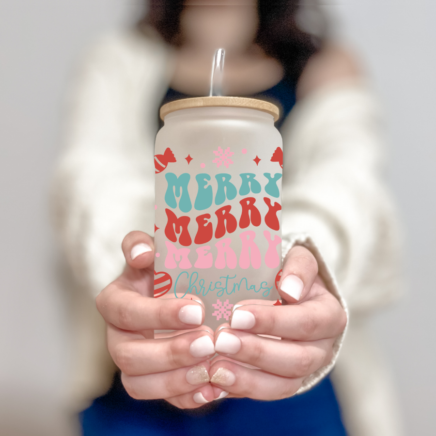 Merry Christmas can glass, 16 oz-The Inspiration Haven