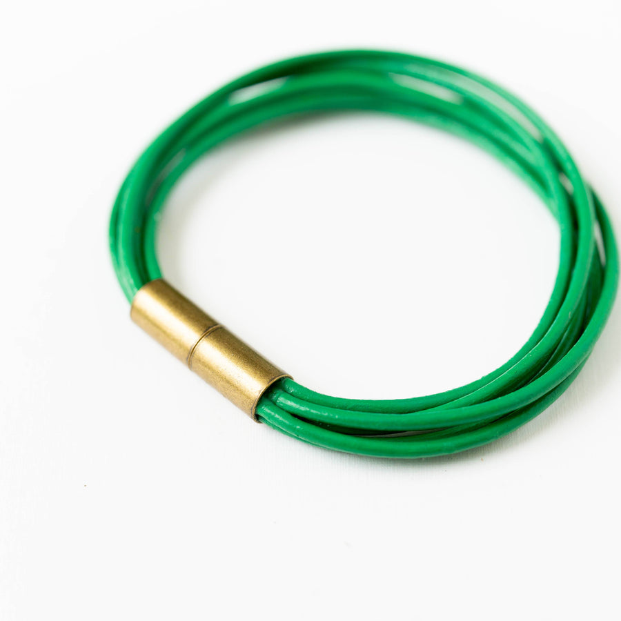 Nest Pretty Things - Magnetic Multi Cord Leather Bracelet: 6.5" / Green