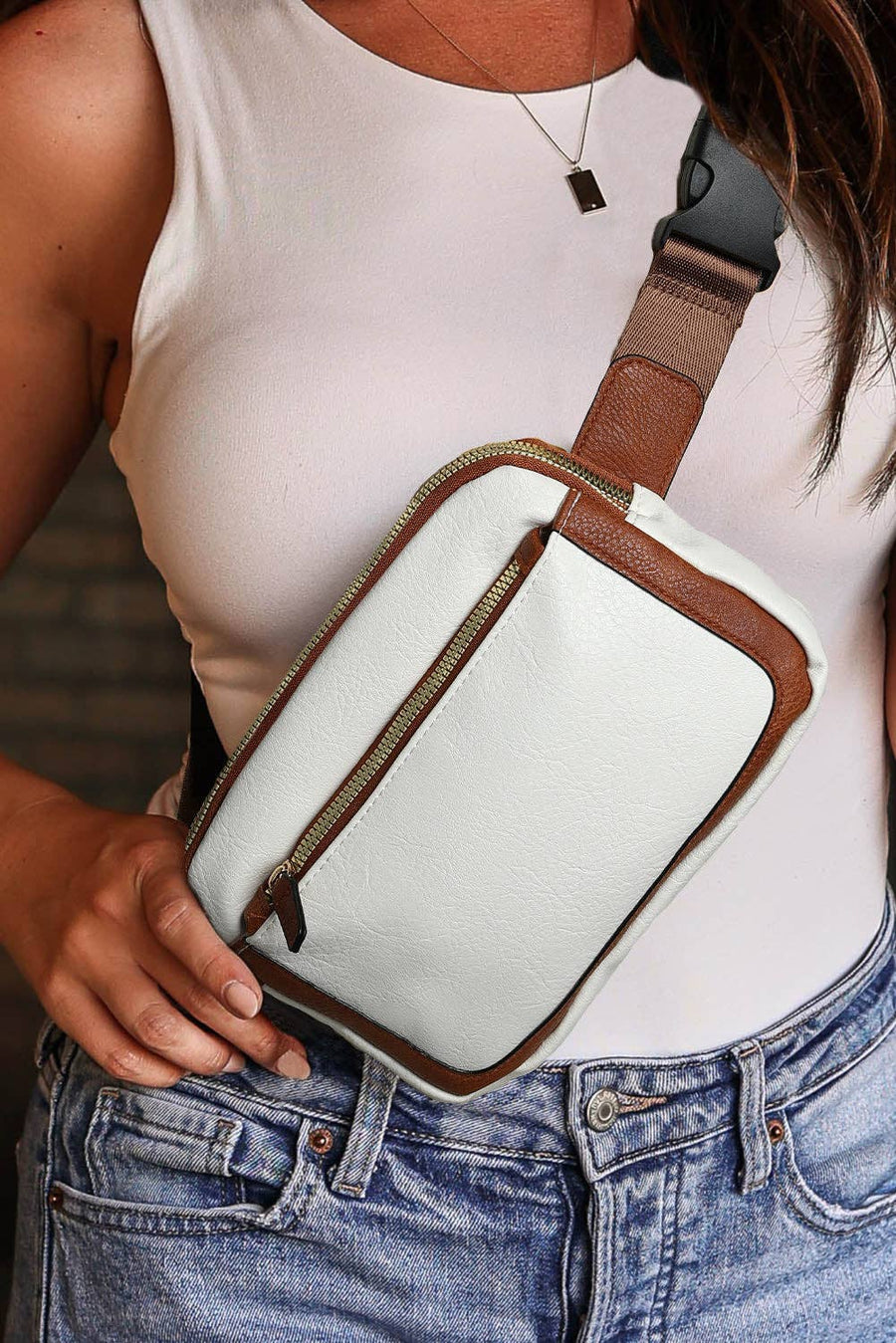 Lovesoft - Adjustable Strap Mini PU Leather Crossbody Bag: One Size / White / 100%PU