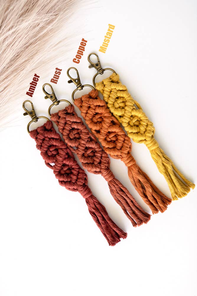 Knots & Fringe - Macrame Keychains | Boho Keychain | Large Keychain: Copper